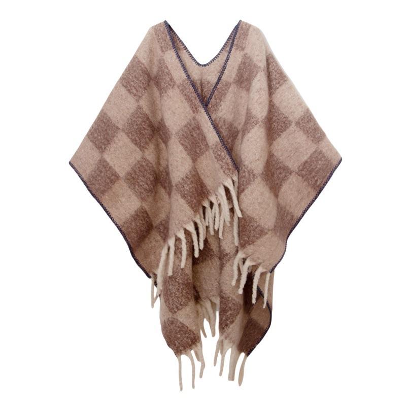 New autumn and winter circle yarn imitation mohair thickened jacquard checkered cross shawl