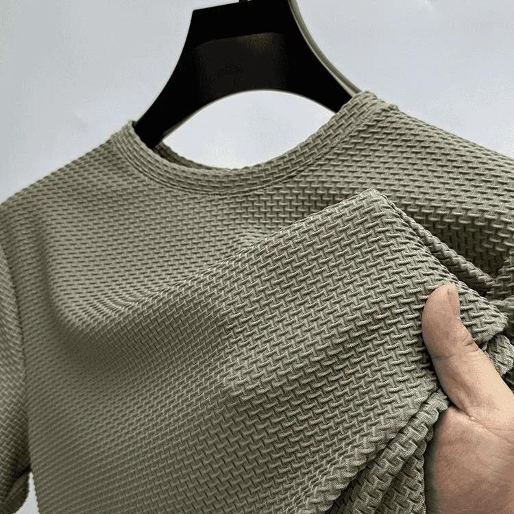 Summer Stretch Bamboo Mesh Ice Silk T-shirt Men's Short Sleeve Round Neck Half-sleeved Men's Base Shirt Summer Thin Trend