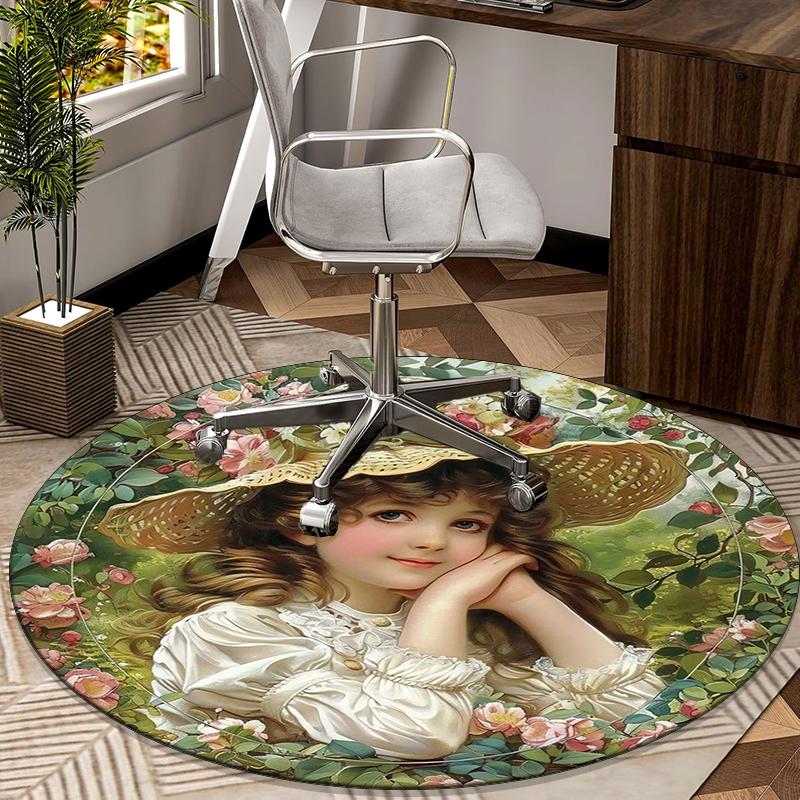 Floral Fantasy: Child's Garden Round Carpet Chair Cushion Round Entryway Rug, Soft Round Rugs for Living Room, Bedroom, Circle Carpet Decor Gifts