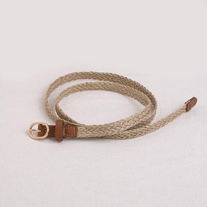 New Women's Simple and Versatile Braided Round Buckle Belt Pp Grass Woven Brown Belt Natural Style Casual Women's Belt