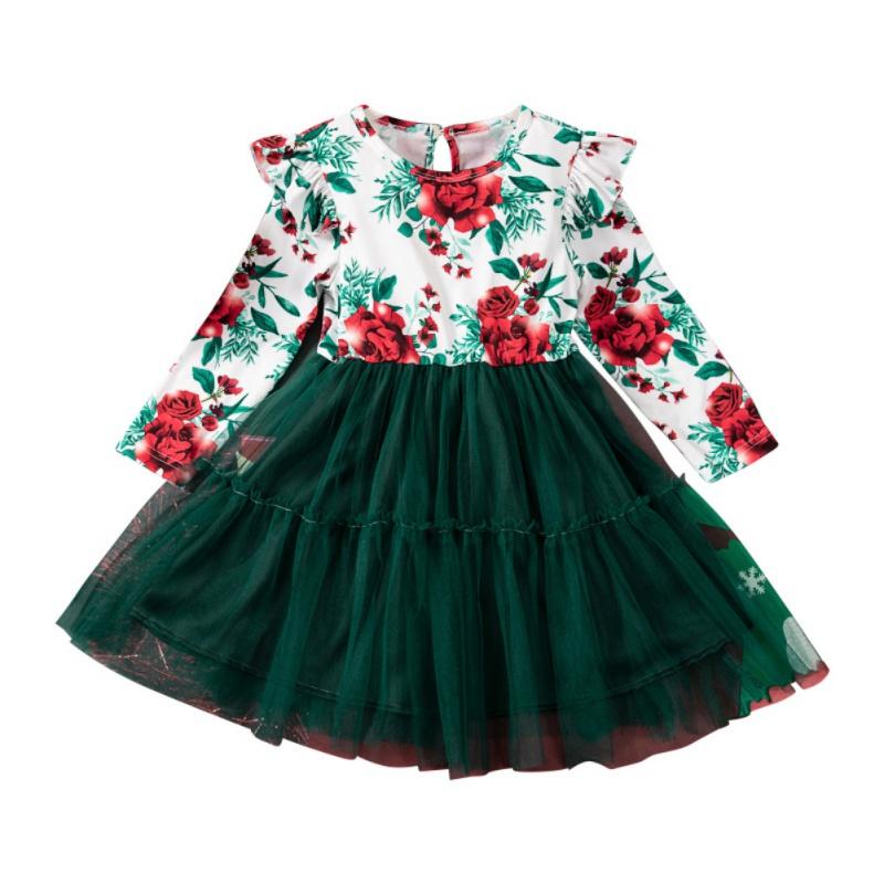 

Autumn Girls Dress Round Neck Long Sleeved Printed Dress Kids Party Dress 100