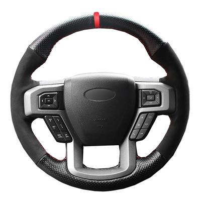 Car Steering Wheel Cover Black Genuine Leather Suede For Ford F-150 F150 King Ranch Lariat Platinum XL XLT 2015 2016 2017