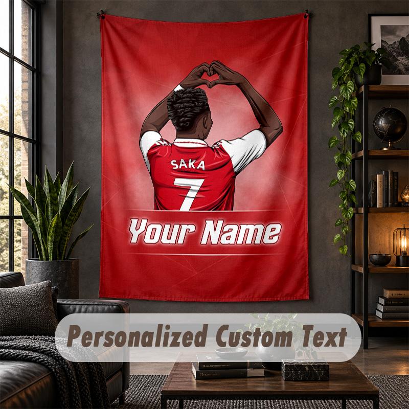 Wall Tapestry Bukayo Saka Print Custom Name Text Wall Hanging Home Decor