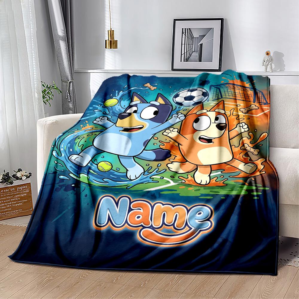 Bluey Soccer Adventure Customize Text Blanket Cozy Customizable Blanket Comfortable Great for Bedding Couch Sofa Office Chair Four Seasons Universal