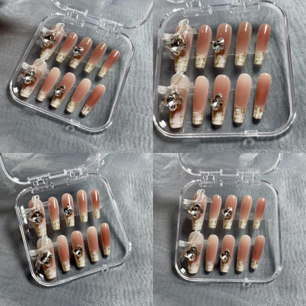 Nail Bow Artificial Nude French Style Gorgeous Manicure Wearable Nails Reusable