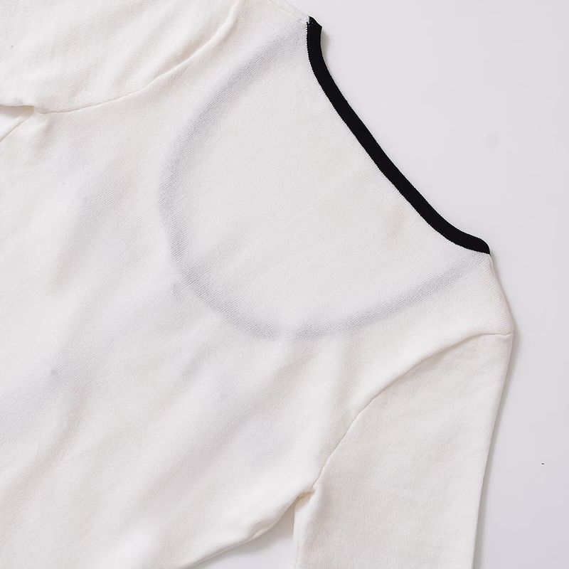 Kaslead New Women clothes Western Style Fashion Slim fit Contrast Color Decorative Layer round Neck Short sleeve T-shirt 5644136