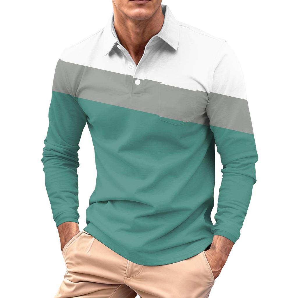 Men's Long-sleeved Collared Button-down Pocket Casual Top