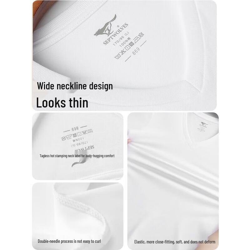 Septwolves Men's Pure Cotton V-Neck Short Sleeve T-Shirt