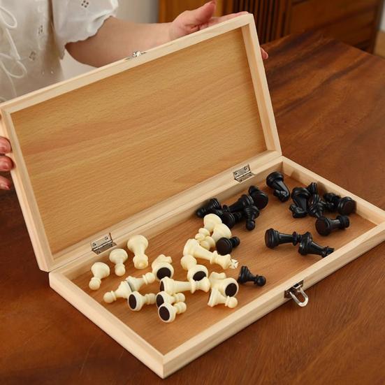 2-In-1 Magnetic Chess Game Wooden Foldable Chess Board Pieces Storage Box Portable Kids Adults Classic Strategy Chess Game