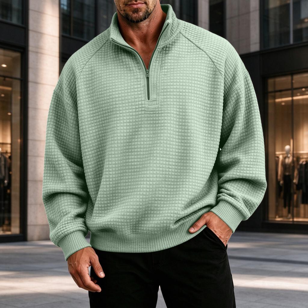 Herren lockeres lässiges Reißverschluss-Sweatshirt mit Stehkragen und langen Ärmeln