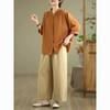 Linen Embroidered Shirt Women Loose Mid Sleeve Vintage Bohemian Casual Blouse