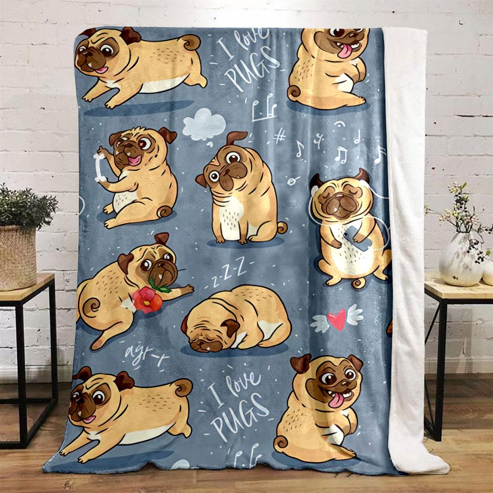 Adorable Cartoon Pugs Cozy Throw Blanket Bedroom Blanket for Livingroom Couch Lunch Break Soft Throw for Friend's Festival Gift