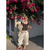 Romantic White Lace Trim Drawstring Wide-Leg Cropped Pants