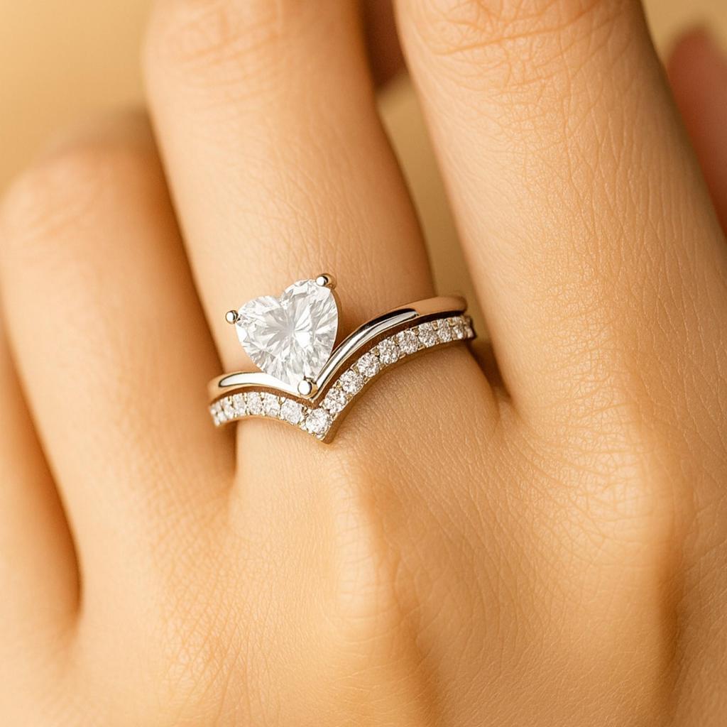 Heart Cubic Zirconia Ring with Round CZ Accents – Gold Plated 925 Sterling Silver Engagement Promise Ring for Women - Art Deco Bridal Jewelry Gift