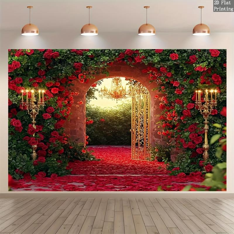 1Pcs Spring Red Rose Valentines Floral Decoration Background Romantic Backdrop Decorations For Photo Studio Photo Booth Party