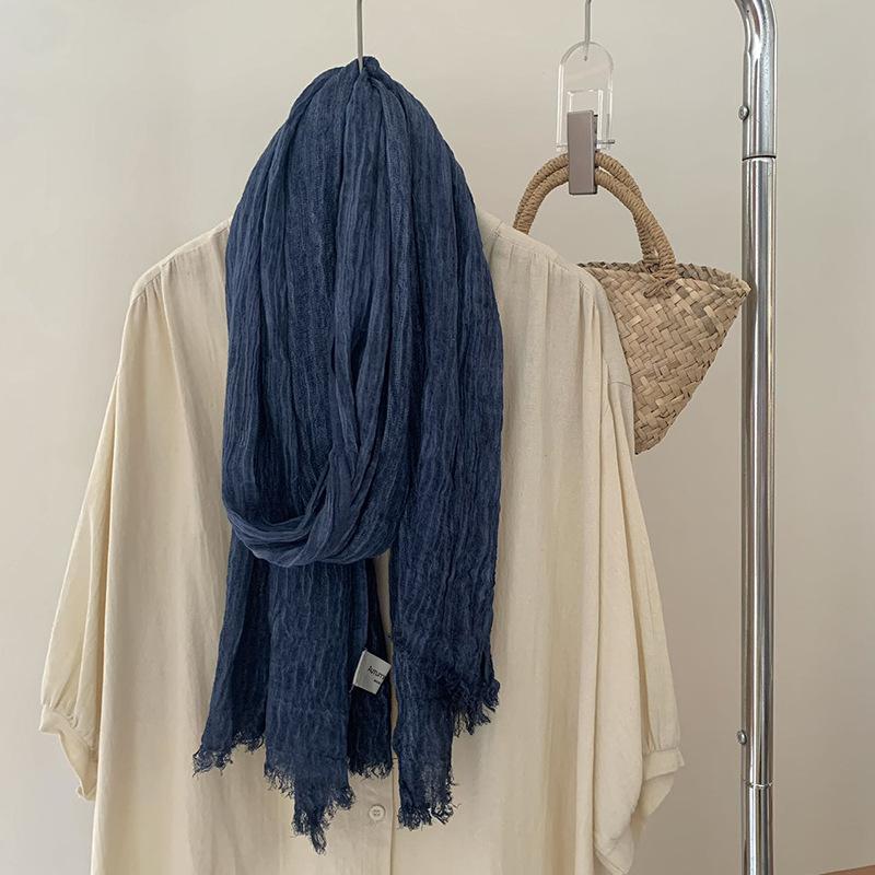 Autumn and Winter New Retro Artistic Cotton and Linen Scarf Solid Color Shawl Warm Scarf