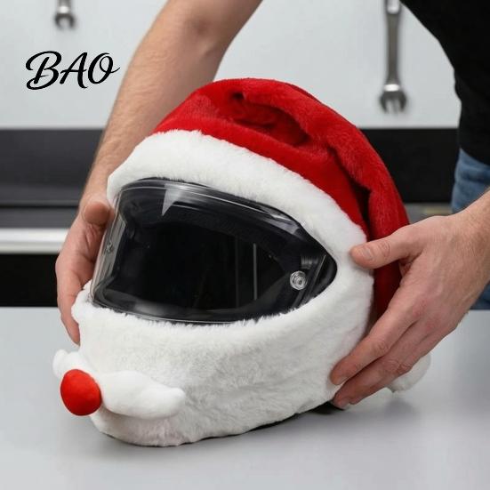 Cycling Helmet Decoration Christmas Santa Motorcycle Cover, Plush Claus Hat Xmas Cover for Decoration, Holiday Accessories Men Accessory
