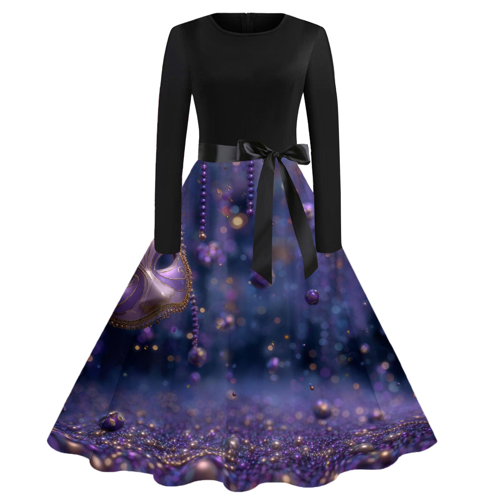 

Женское повседневное модное платье винтажного стиля с круглым вырезом и карнавальным принтом XL фиолетовый