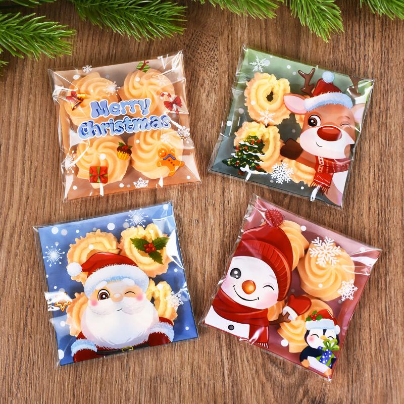 100 buc Pungă Crăciun Bomboane Biscuiți Moș Crăciun Cadou Autoadezivă Ambalaj Decor Petrecere Crăciun Anul Nou