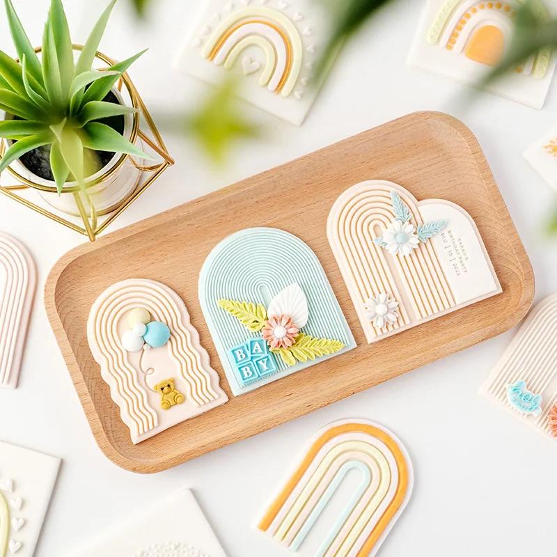 Boho Arch Rainbow Cookie Cutter Mold Bohemian Arched Cake Decorating Tool Birthday Wedding Baby Shower Biscuit Stamp for Baking