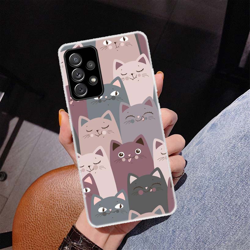 Cartoon Cute Cats Background Phone Case for Samsung Galaxy A52 A51 A50S A12 A22 A32 A72 A10S A30S A31 A71 Note 20 Ultra 10 Plus