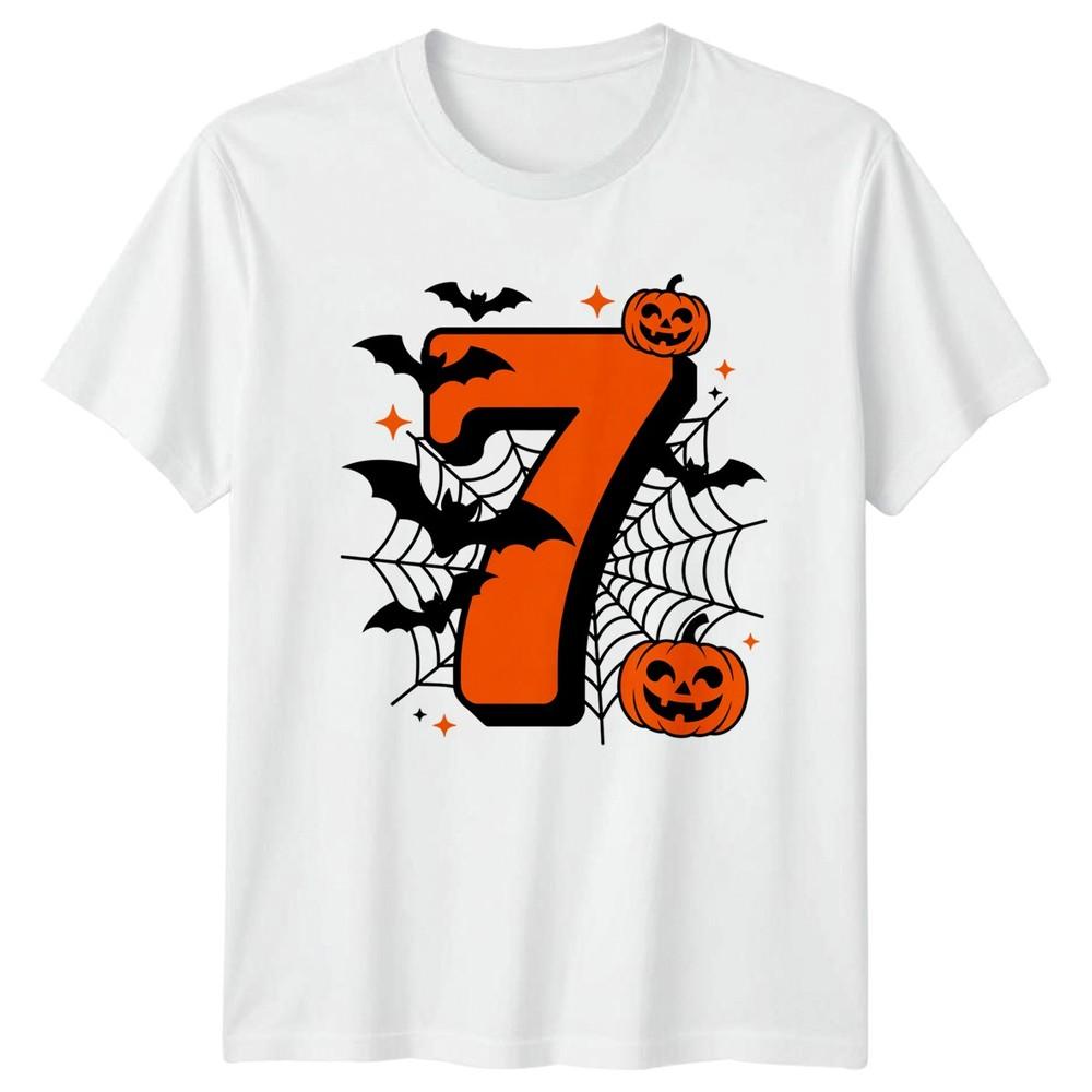 7th Birthday Halloween Unisexs Unisexs Graphic Tee Number Seven Party Bat Pumpkin S