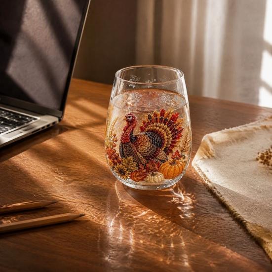 Borosilicate Glass Cup with Lid Autumn Harvest Cup, High Tumbler for Iced Coffee Tea Durable Drinkware Home And Juice, 350ml Clear Drinking