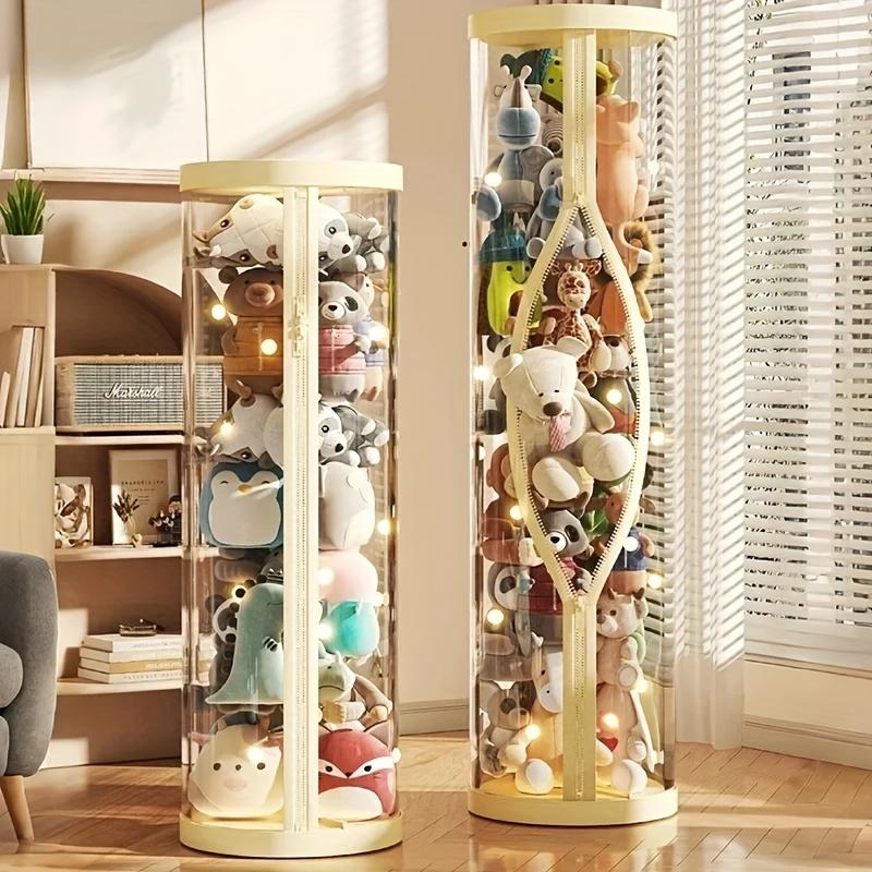 Transparent Storage Box Put Dolls Plush Toys Storage Cylinder with Lid|Perfect for Christmas & Halloween Decor|All-Round Display
