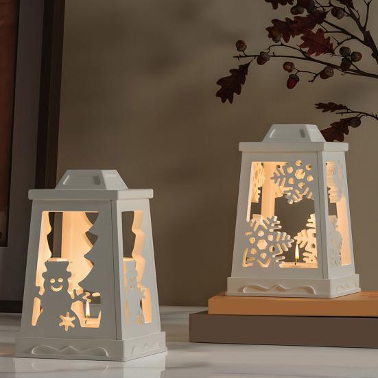 Christmas Candle Holder Mold Flexible Non-Stick Silicone Mold Christmas Lantern Casting Mold for Resin Plaster Elk Snowflake Snowman Candle Holder