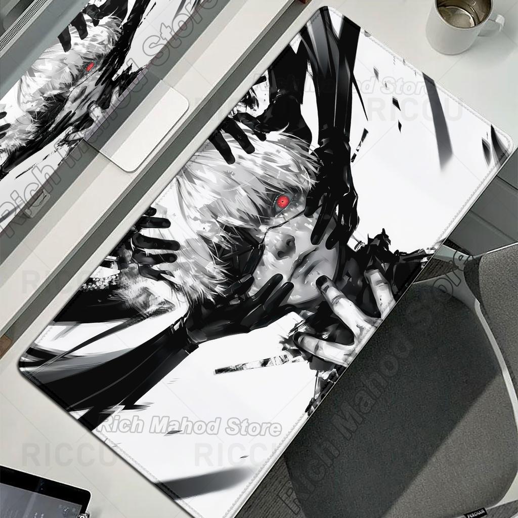 Black White Anime Desk Mat Tokyo Ghoul Mousepad Kaneki Ken Computer Gamer Non-slip Mouse Pad HD XXL PC Keyboard Desk Pad Playpad
