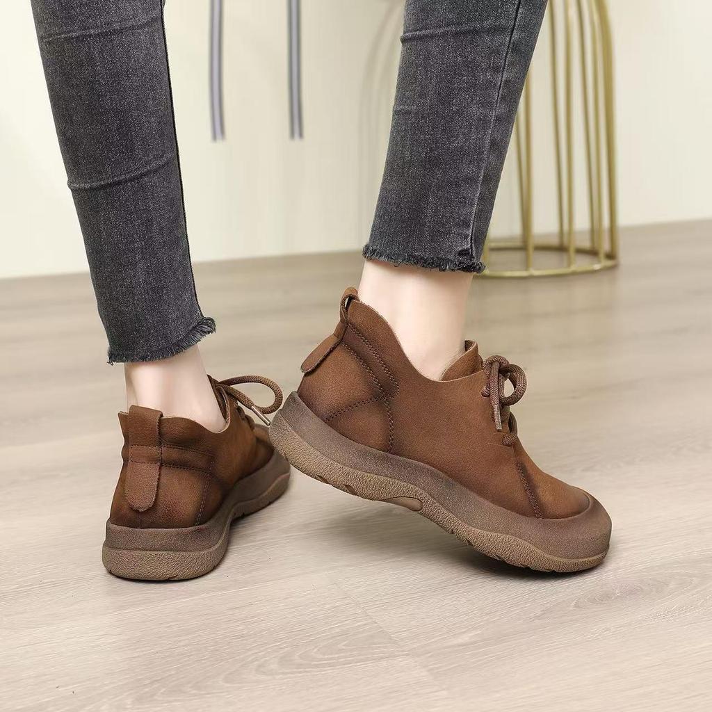 2025 Vintage Brown Ankle Boots: Soft Sole, Genuine Leather, Women's Thick Sole Martin Style