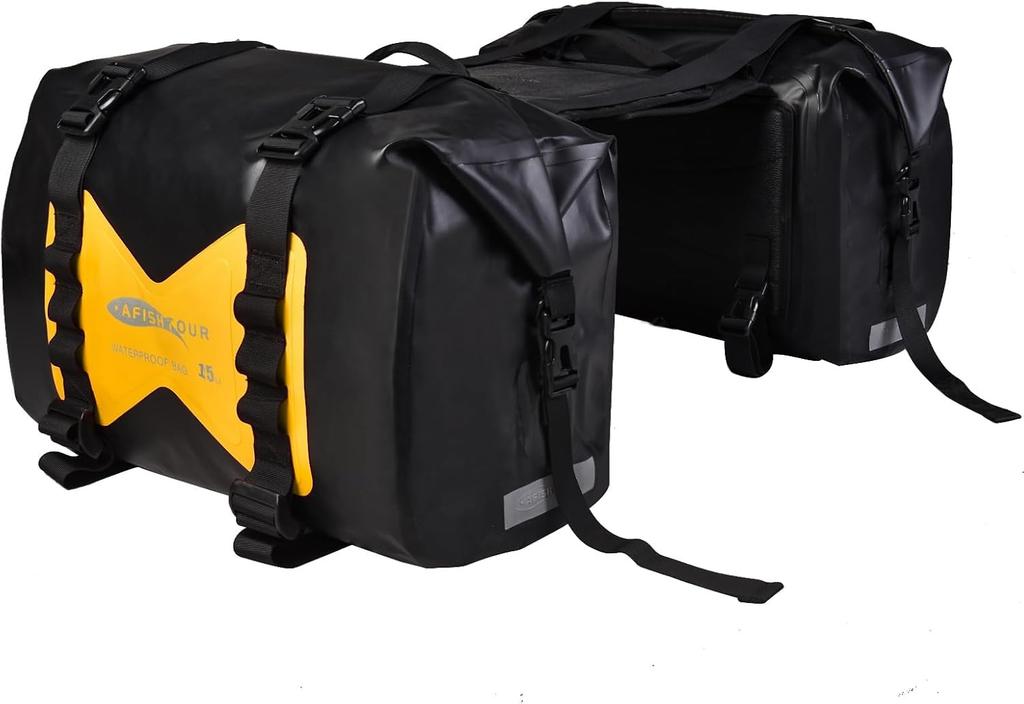 AFISHTOUR Motorcycle Side Touring Large Capacity 30L x Left and Right Fully Dustproof and Easy Universal Black Bags, Waterproof, Bags, Camping,