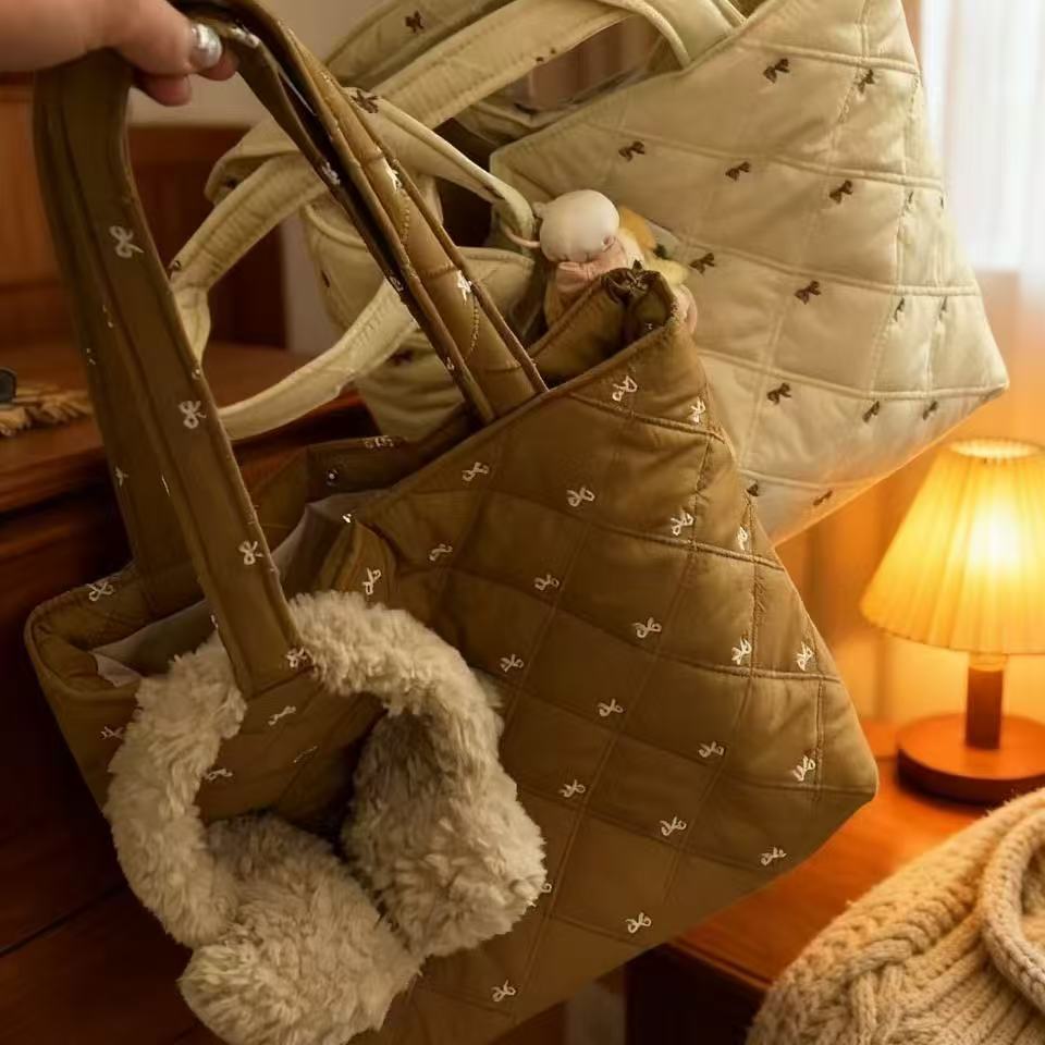 Casual Nylon Tote With Floral Butterfly Embroidery And Magnetic Closure For Work And Leisure