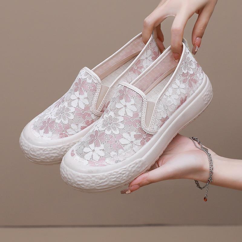 Thick-soled Old Beijing Women's Summer Cloth Shoes Breathable Lace Mesh Single Shoes Fashionable Casual Versatile One-pedal Student Shoes