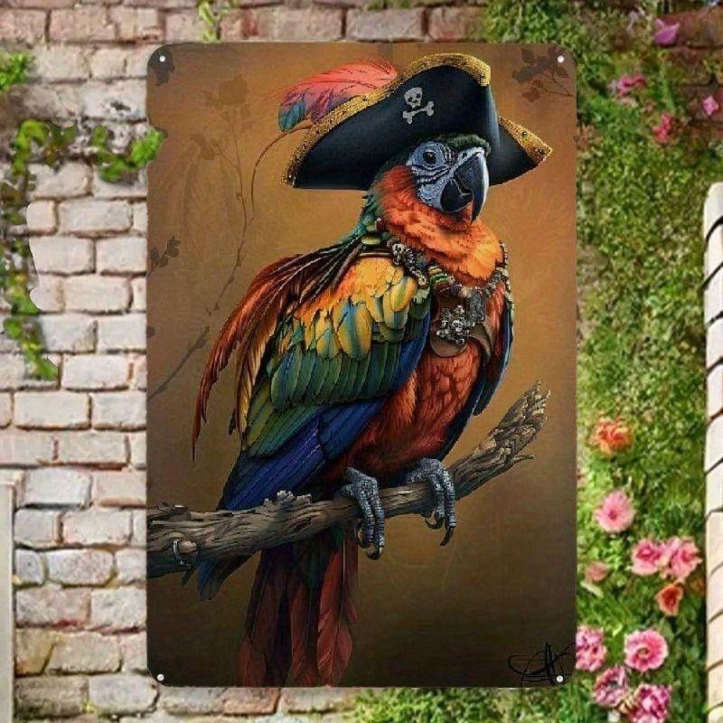 Tin Sign Wall Art Vintage Retro Parrot Metal Poster for Home Bar Garage Decor