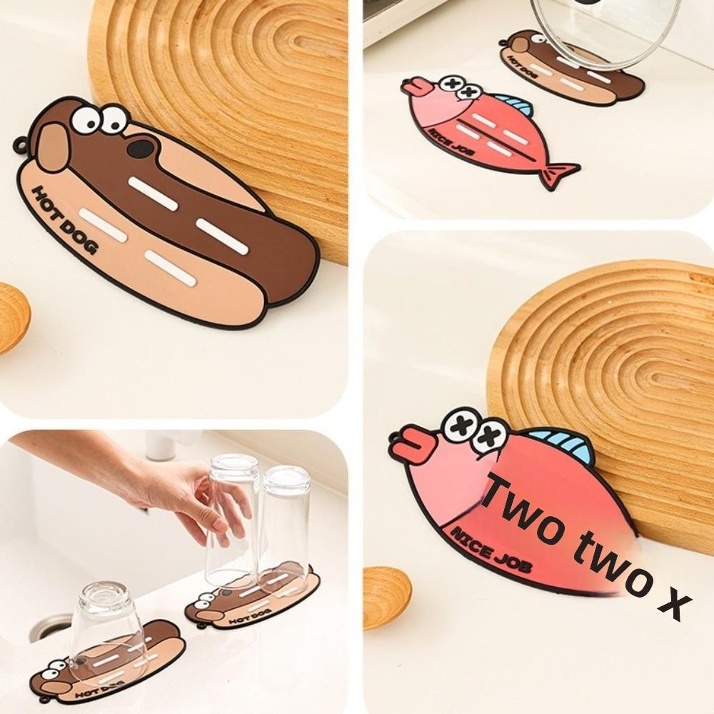 2PCS/SET Silicone Drain Pot Cover Pad Cartoon Table Mat Spoon Storage Mat Utensil Storage