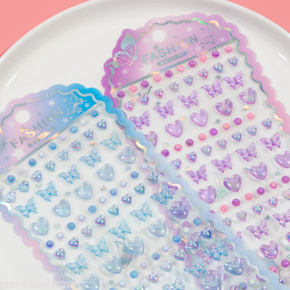 3D Crystal Heart Butterfly Stickers for Craft Supplies Aesthetic Stickers Scrapbooking Material Phone Water Bottle Girl Gift