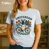 Amsterdam T-Shirt, Bicycle and Tulip Design, Retro Travel Shirt, Unisex Gift for Travelers, Dutch City Souvenir Tee