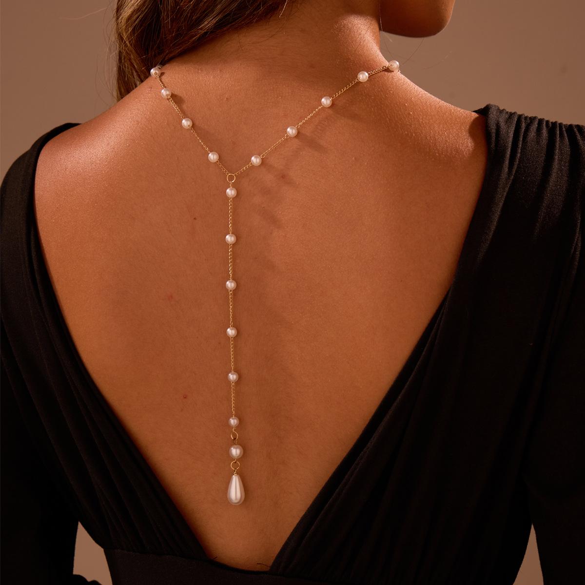 Elegant Pearl Tassel Body Chain Minimalist Back Necklace For Backless Evening Dress Party Jewelry Accessory золотой