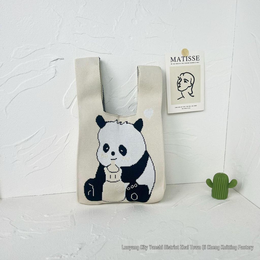 Panda Knit Women's Cross-Border Wrist Tote Handbag