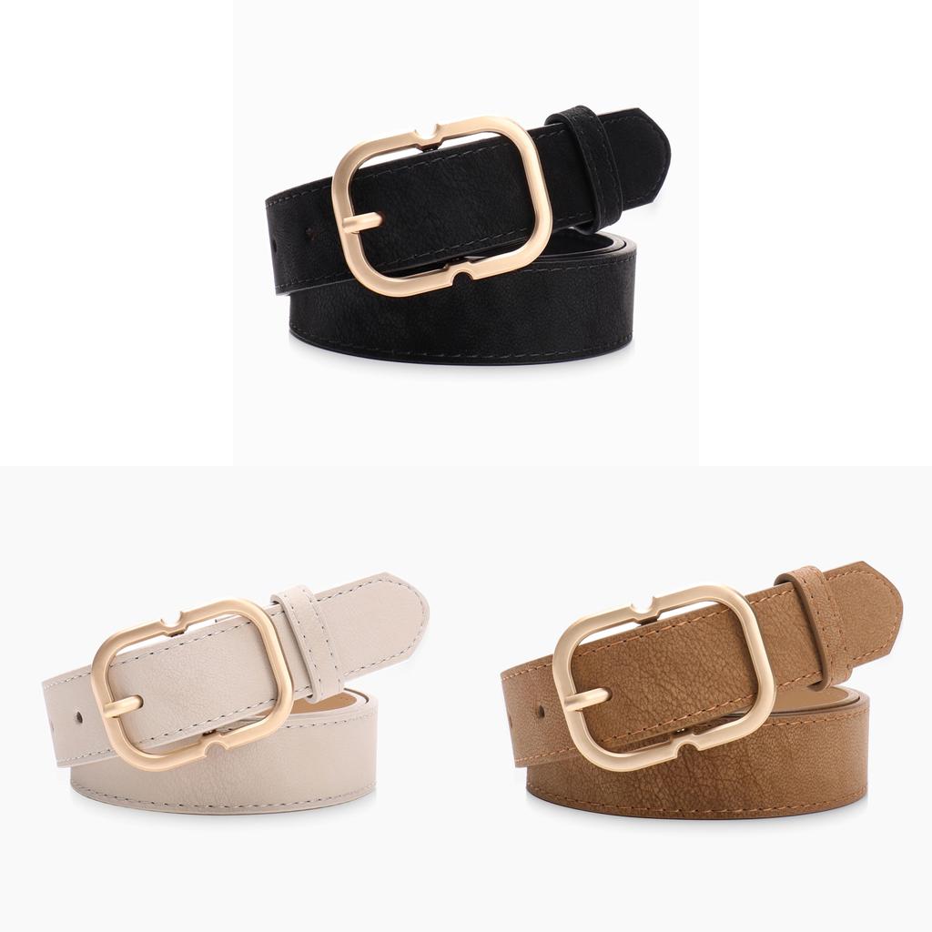 Vintage Gold Buckle Leather Belt For Women With Sanded Pu Material Casual Or Office Style
