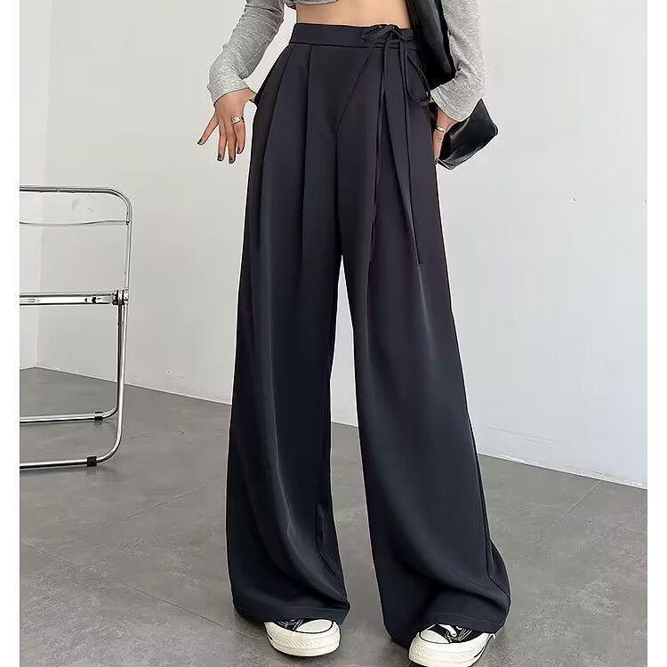 

Women s Black Strappy High-Waist Slimming Wide-Leg Trousers for Spring/Autumn S (up to 94 jin)