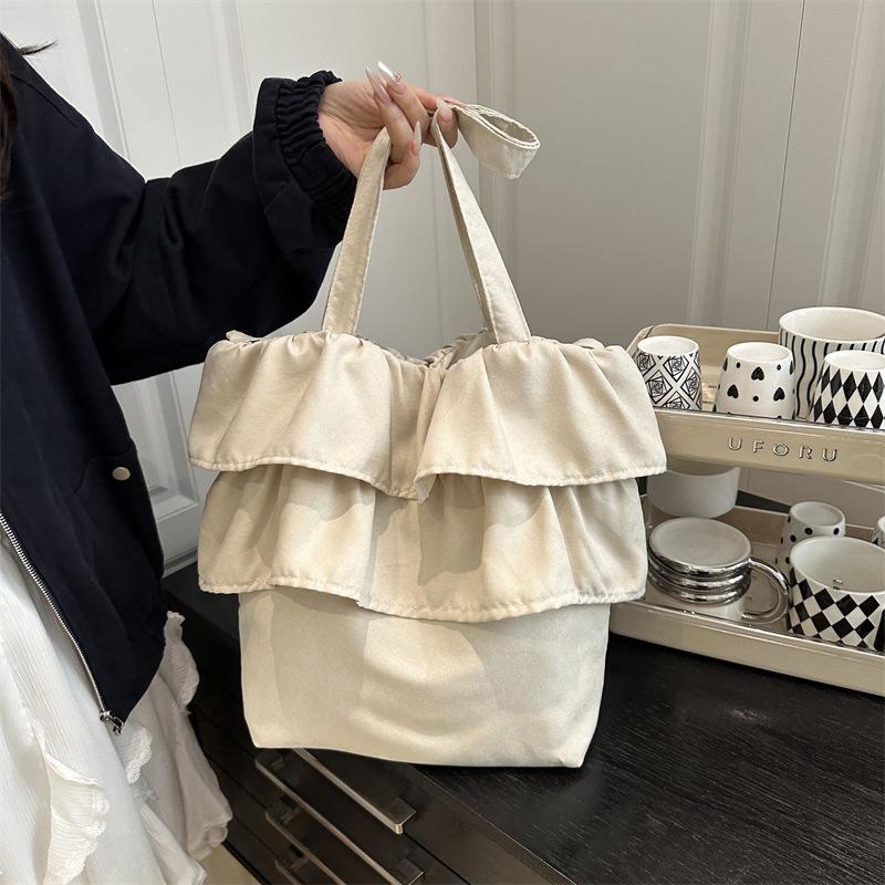 

2025 Korean Ruffle Bag: Women s Large Capacity White Shoulder Bag темно-серого