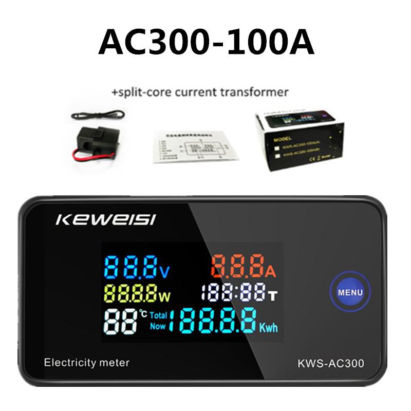 KWS-AC300 Voltmeter Ammeter KWS Power Energy Meter AC 50-300V LED AC Wattmeter Electricity Meter with Reset Function 0-100A
