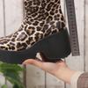 Fashion 2025 New Boots Leopard Thick High Heels Round Toe Platform Ankle Shoes Punk Goth Fashion Luxury Casual Comfy Platform Wome Boot