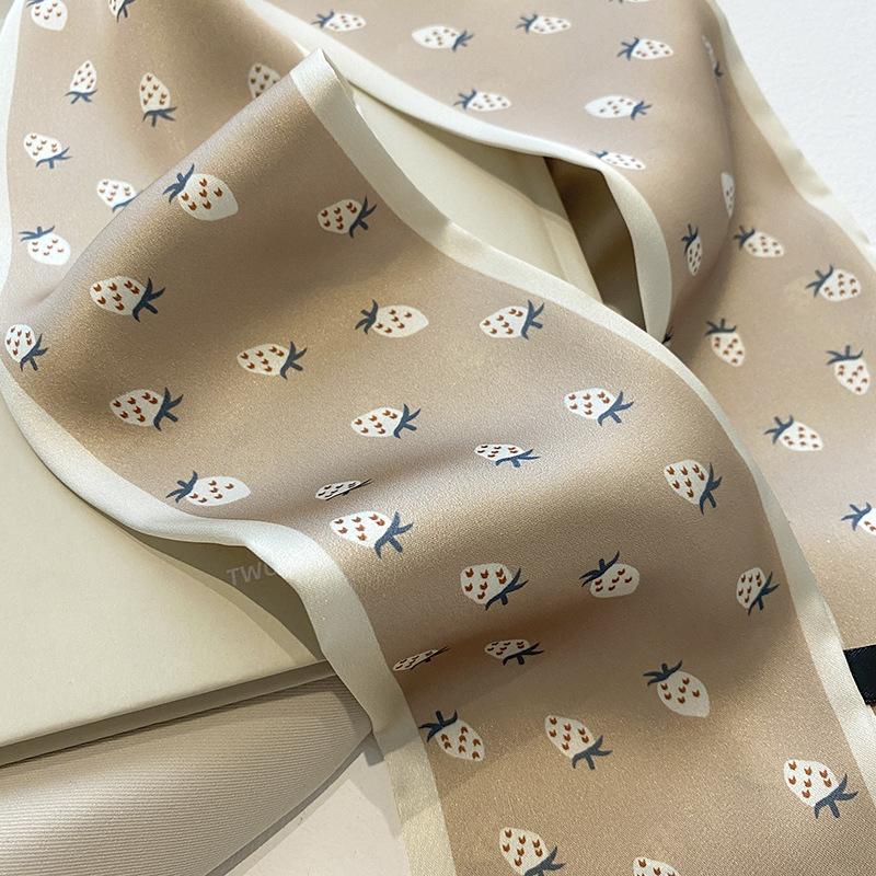 New Fashion Decoration Neckerchief Spring/ Strawberry Fruit Scarf for Women Soft Satin Printed Travel Headband