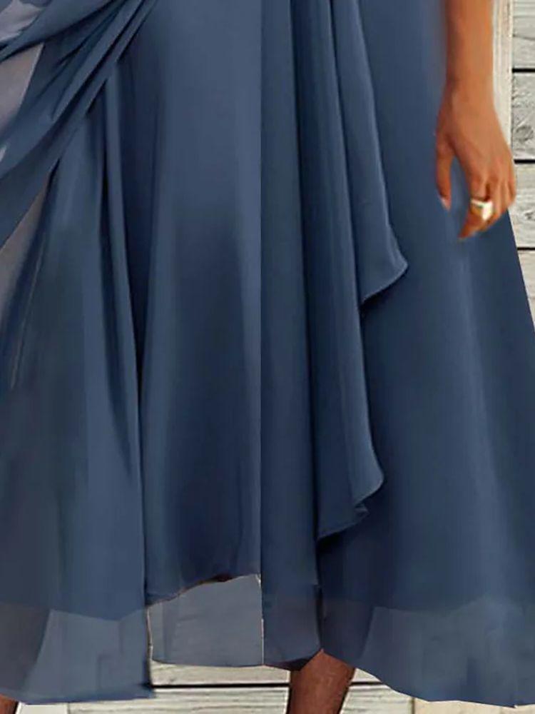 Europäisches Chiffon V-Ausschnitt Spitzen-Patchwork Abend-Brautjungfernkleid