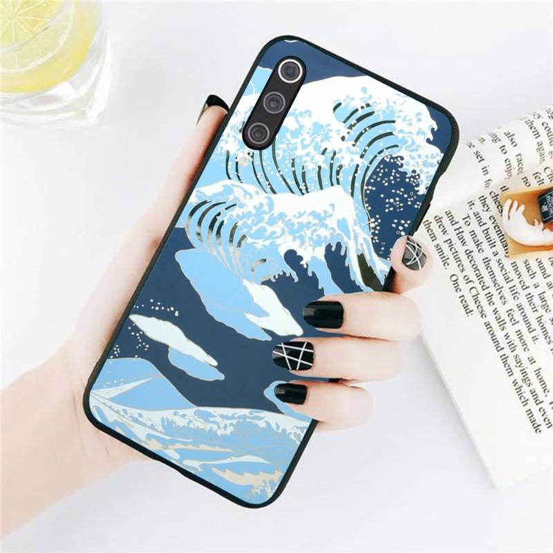 Japanese Wave Sea Phone Case For Xiaomi Redmi Note 11 10 9T 8 7 Pro Redmi 9 9A 9C 8 7 6 Soft Black Phone Cover