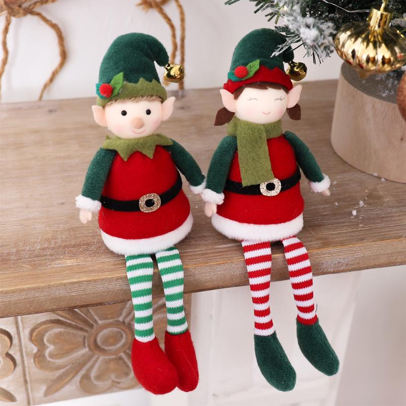 New Christmas Elves Stuffed Plush Dolls Hanging Ornaments Xmas Tree Decor Cute Boy Girl Elf Hanging Pendants Kids Gifts New