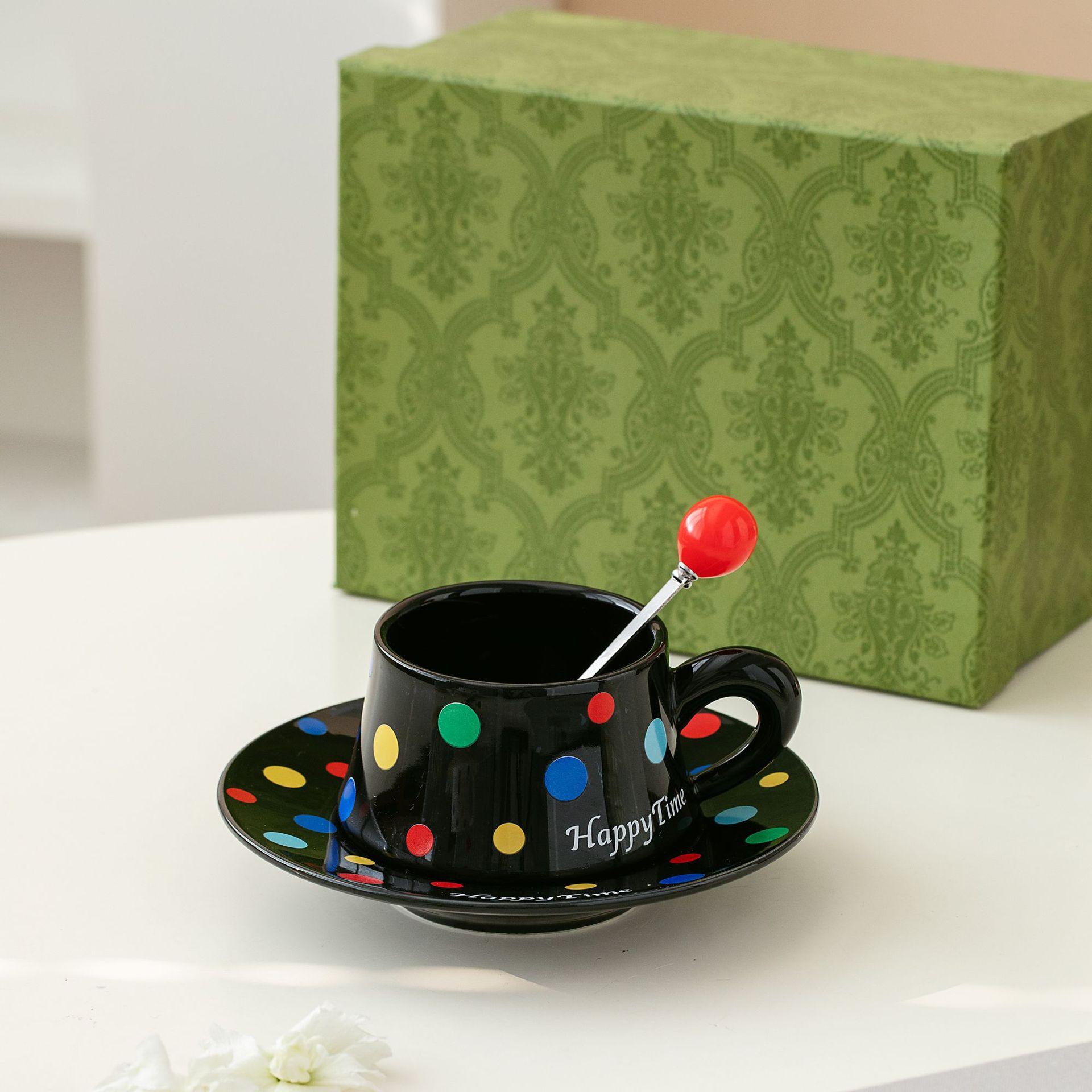 

Premium Creative Ceramic Cup Disc Color Polka Dot Coffee Cup Disc High Value Office Cup Couple Drinking Water Cup Mug At Home 260ml
